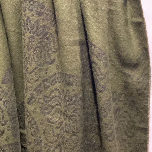 Olive Green & Black Print Scarf with Fringe - Picture 5 of 8